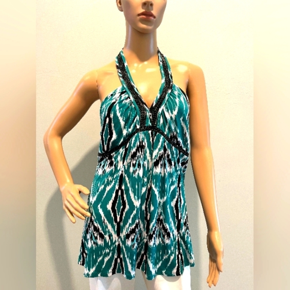 I*N*C International Concepts Black Beaded Halter Top Size M New With Tags